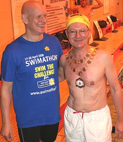 Mayor of Swindon, Councillor Michael Barnes with Olympic swimmer Duncan Goodhew in Swindon