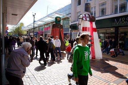 Swindon St. George Statue parading through Swindon town centre