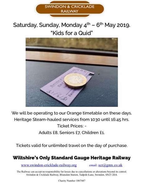 Swindon & Cricklade Railway Kid For A Quid Weekend
