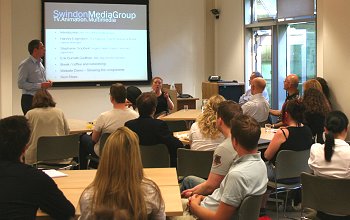 Peter Snowman speaks at the launch of the Swindon Media Group