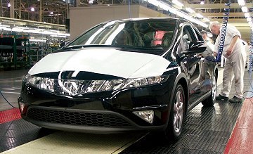 A Honda Civic leaves the production line in Swindon