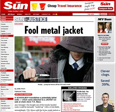 T.K.Maxx sell jackets with 'knifes' in them