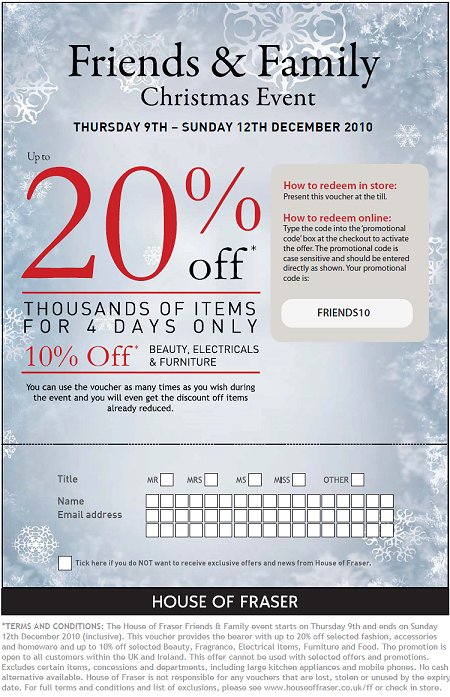 Expired House of Fraser Voucher Codes & Discounts New codes for House of Fraser