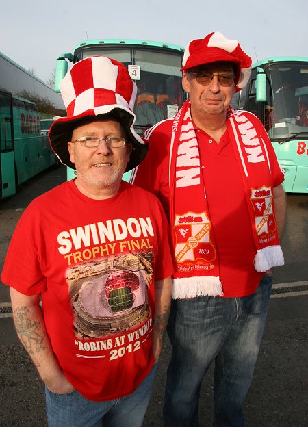 Swindon fans leave for Wembley from the County Ground