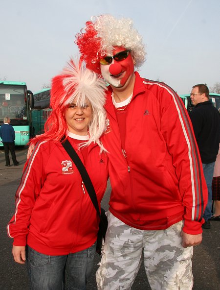 Swindon fans leave for Wembley from the County Ground