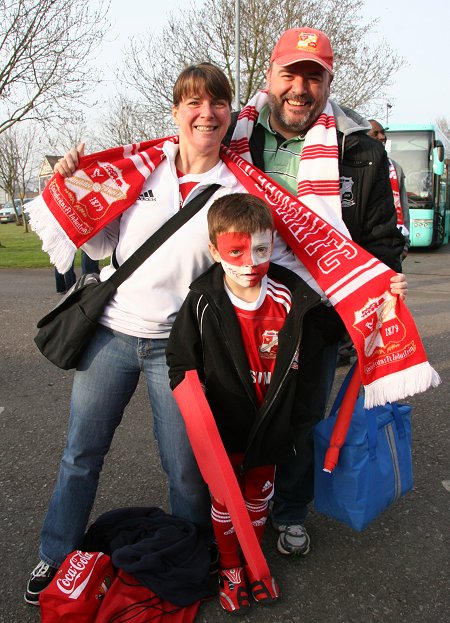 Swindon fans leave for Wembley from the County Ground