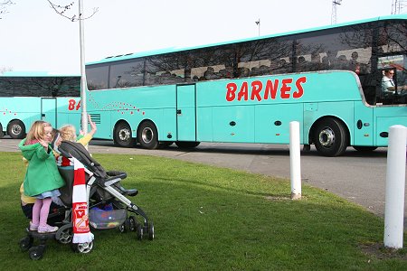 Swindon fans leave for Wembley from the County Ground