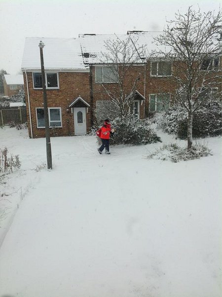 Post delivery in the snow in Swindon