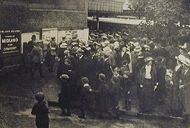 Crowds gather at Swindon Old Town Station to see off loved ones during WW1