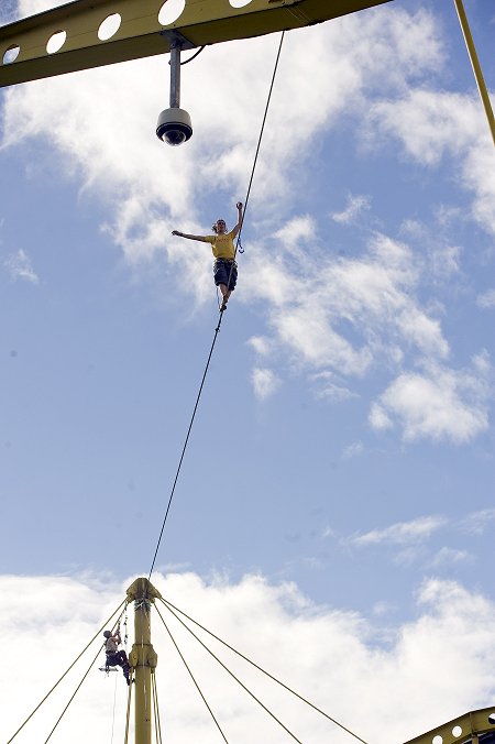 Jake The Jugger tackles the Swindon Renault Building on a high-wire