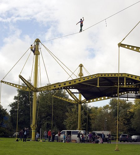 Jake The Jugger tackles the Swindon Renault Building on a high-wire