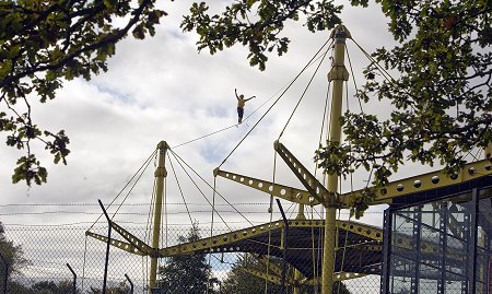 Jake The Jugger tackles the Swindon Renault Building on a high-wire