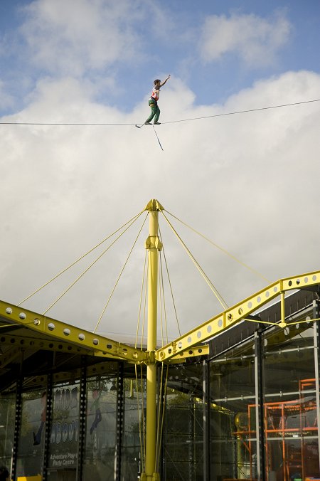 Jake The Jugger tackles the Swindon Renault Building on a high-wire