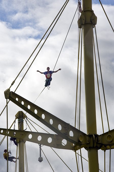 Jake The Jugger tackles the Swindon Renault Building on a high-wire