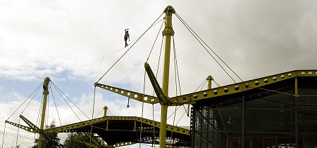 Jake The Jugger tackles the Swindon Renault Building on a high-wire