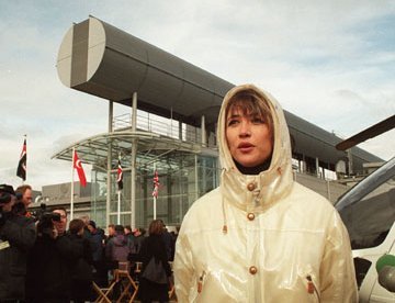 Sophie Marceau in Swindon during filming of the James Bond film The World is Not Enough at the Mororola factory