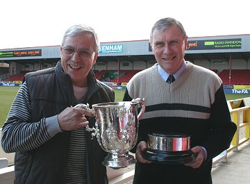 Town Wembley winners, Don Rogers and Roger Smart holding the League Cup trophy