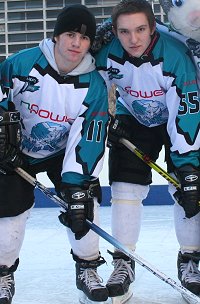 Swindon npower Wildcats Michael Farn and Matty Davies prepare for the ice hockey world championships