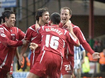 Blair Sturrock celebrates after goal against Barnet