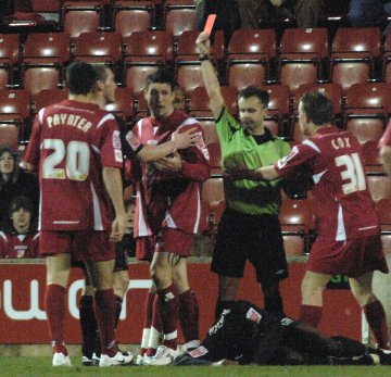 Lee Peacock shown the red card at HUddersfield