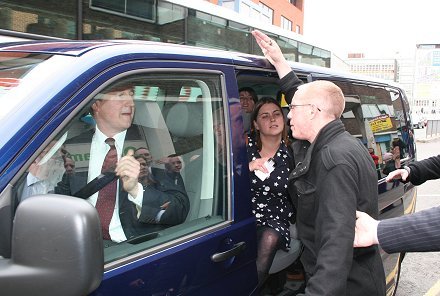 Tory leader takes cover from Swindon heckler