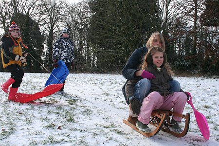 Sledging on the Lawn, Old Town, Swindon