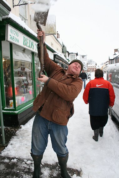 Sean Vockins attempting that rare Winter Olympic sport - shovelling snow into people's faces