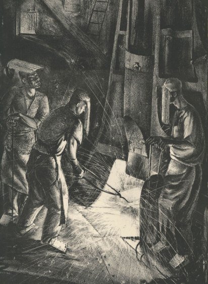 Leslie Cole - workmen at a steam hammer1939