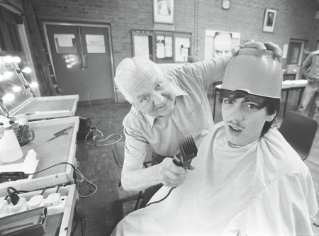 Talk of the Town, Swindon, the hairdresser chosen for shaving extras' heads for the filming of 1984 starring John Hurt and Richard Burton