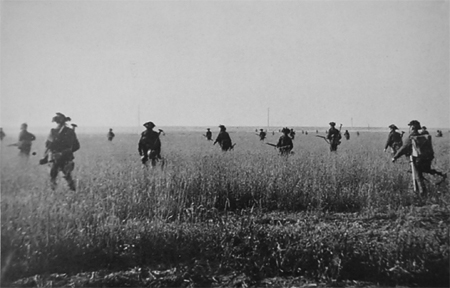 Wessex Division infantry advancing on Hill 112 on 10 July 1944