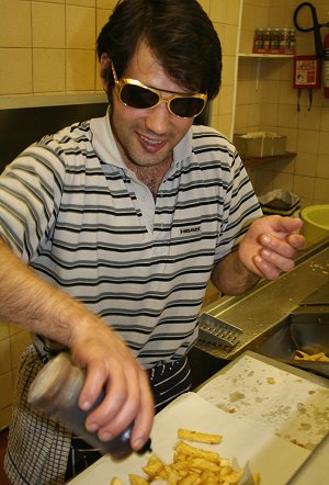 Elvis Presley serving at Smart's Fish and Chip shop in Highworth