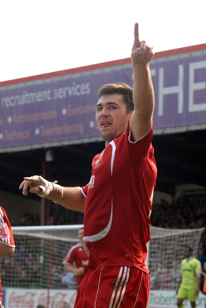 Charlie Austin celebrates after scoring the third for Swindon Town v Tranmere 05 April 2010