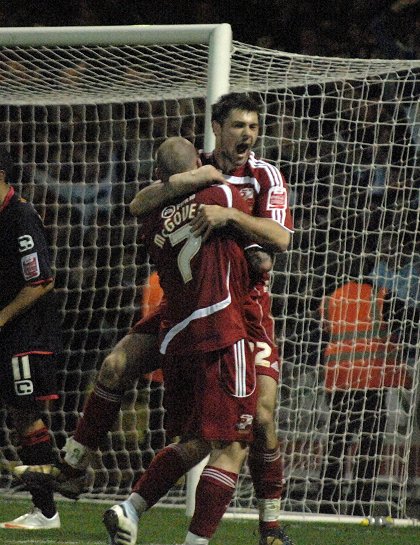 Charlie Austin & JP Mcgovern celebrate the equaliser