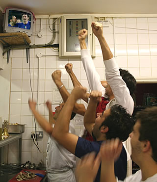 Staff at La Dolce Vita, Swindon, celebrate Italy winning the World Cup in 2006