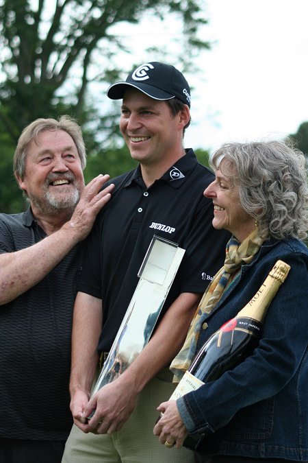 David Howell with his mum and dad and the 2006 PGA Trophy