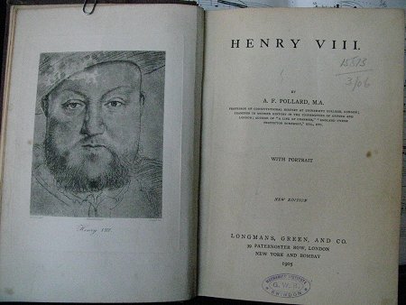 Henry VIII book from The Mechanics Institute Library, Swindon