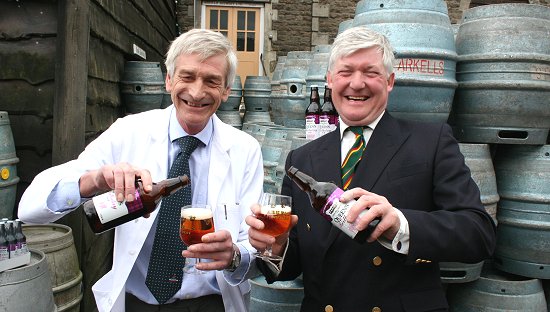 Arkell's managing director James Arkell and head brewer Don Bracher raise a toast to Queen Elizabeth II