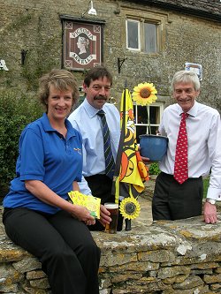 Local landlords Sue and Stephen Richardson with head Brewer Don Bracher celebrating the new pump clips